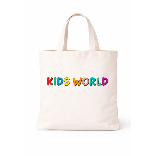 Kids World Canvas Tote Bag – White Cartoon Print