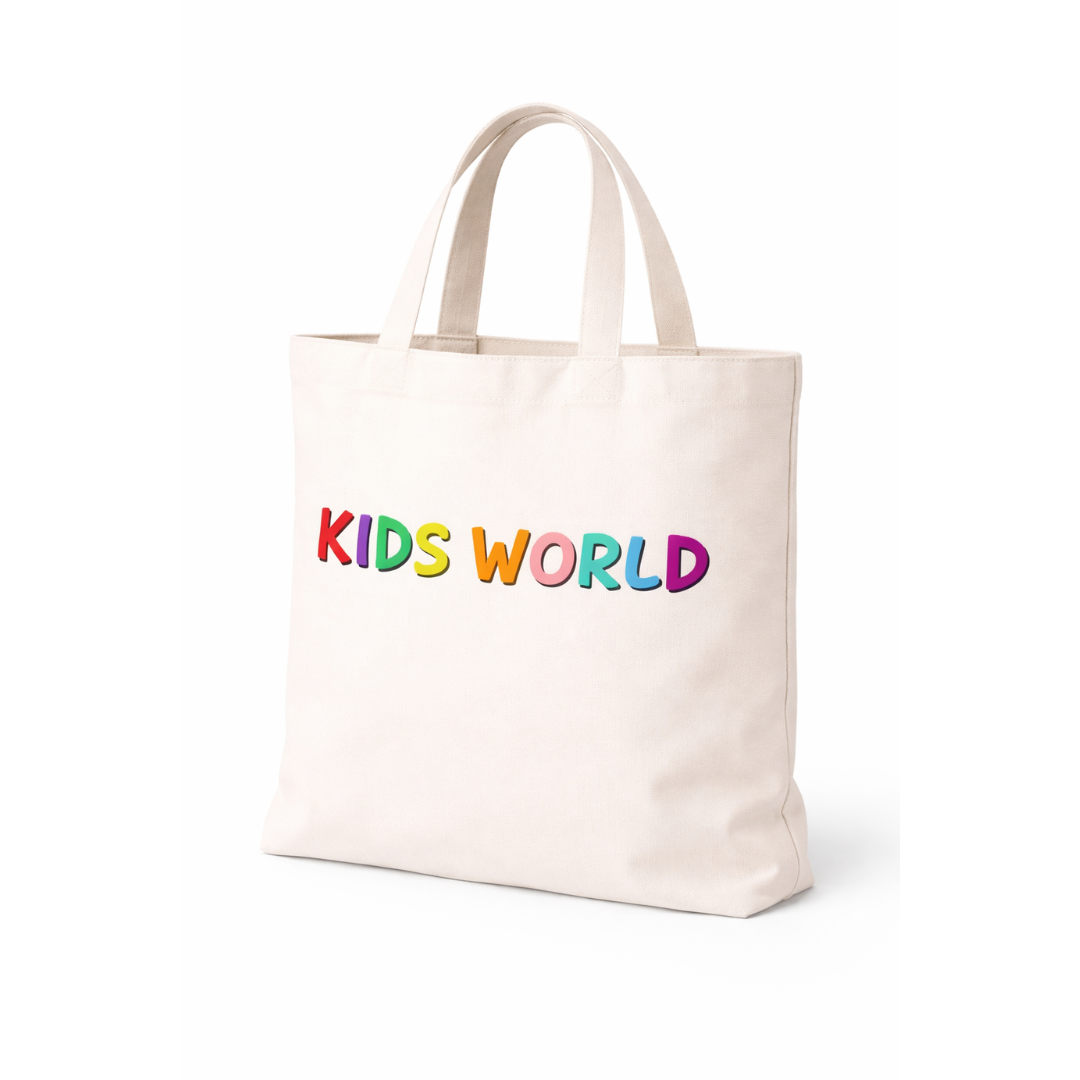 Kids World Canvas Tote Bag – White Cartoon Print