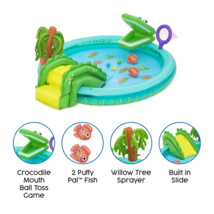 Bestway Crocodile Cove Kids Inflatable Water Play Center & Pool with Slide