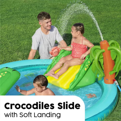 Bestway Crocodile Cove Kids Inflatable Water Play Center & Pool with Slide
