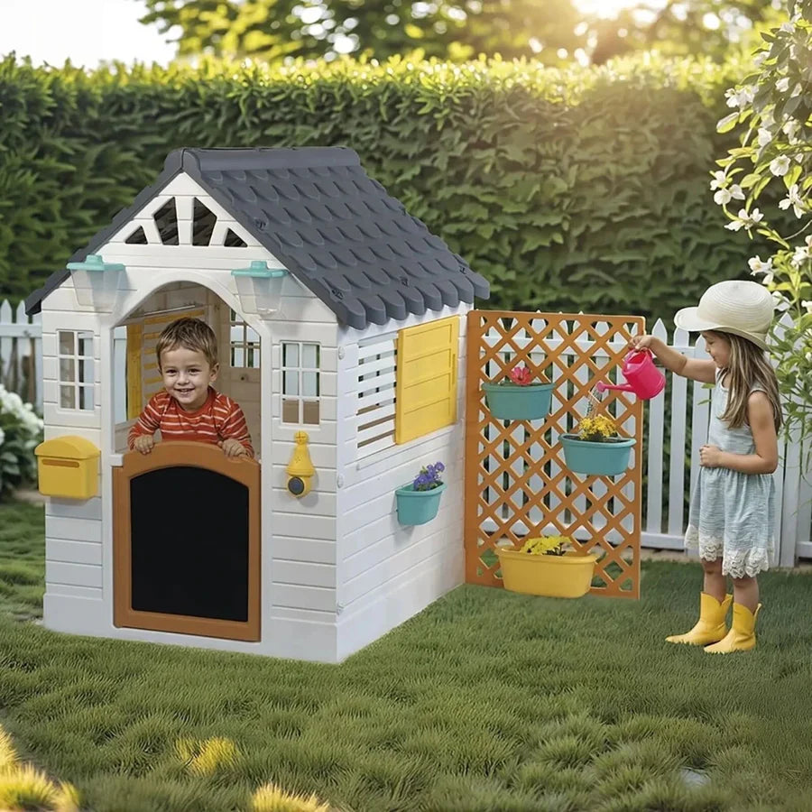 Dolu Garden Playhouse with Fence – WhiteGrey