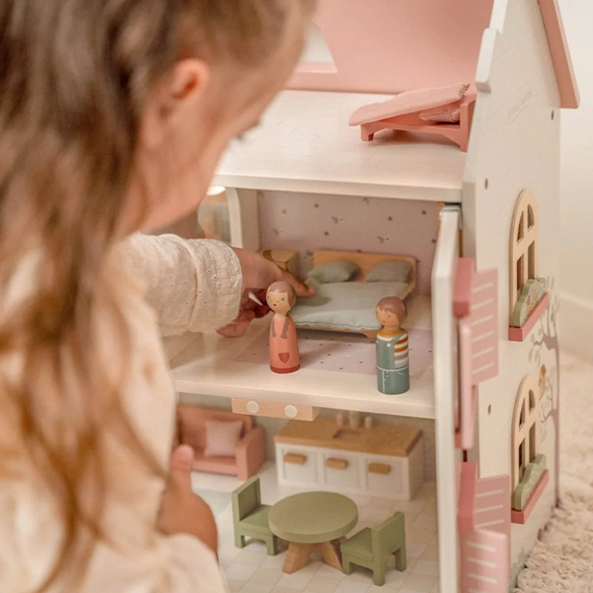 Pink Wooden Doll's House with Furniture & Accessories