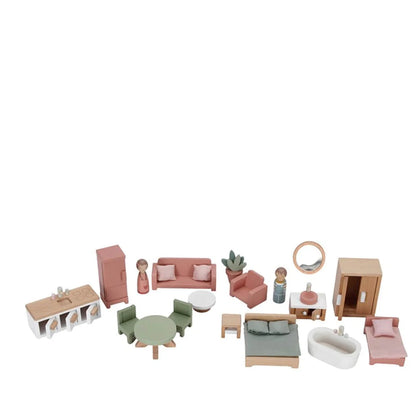 Pink Wooden Doll's House with Furniture & Accessories